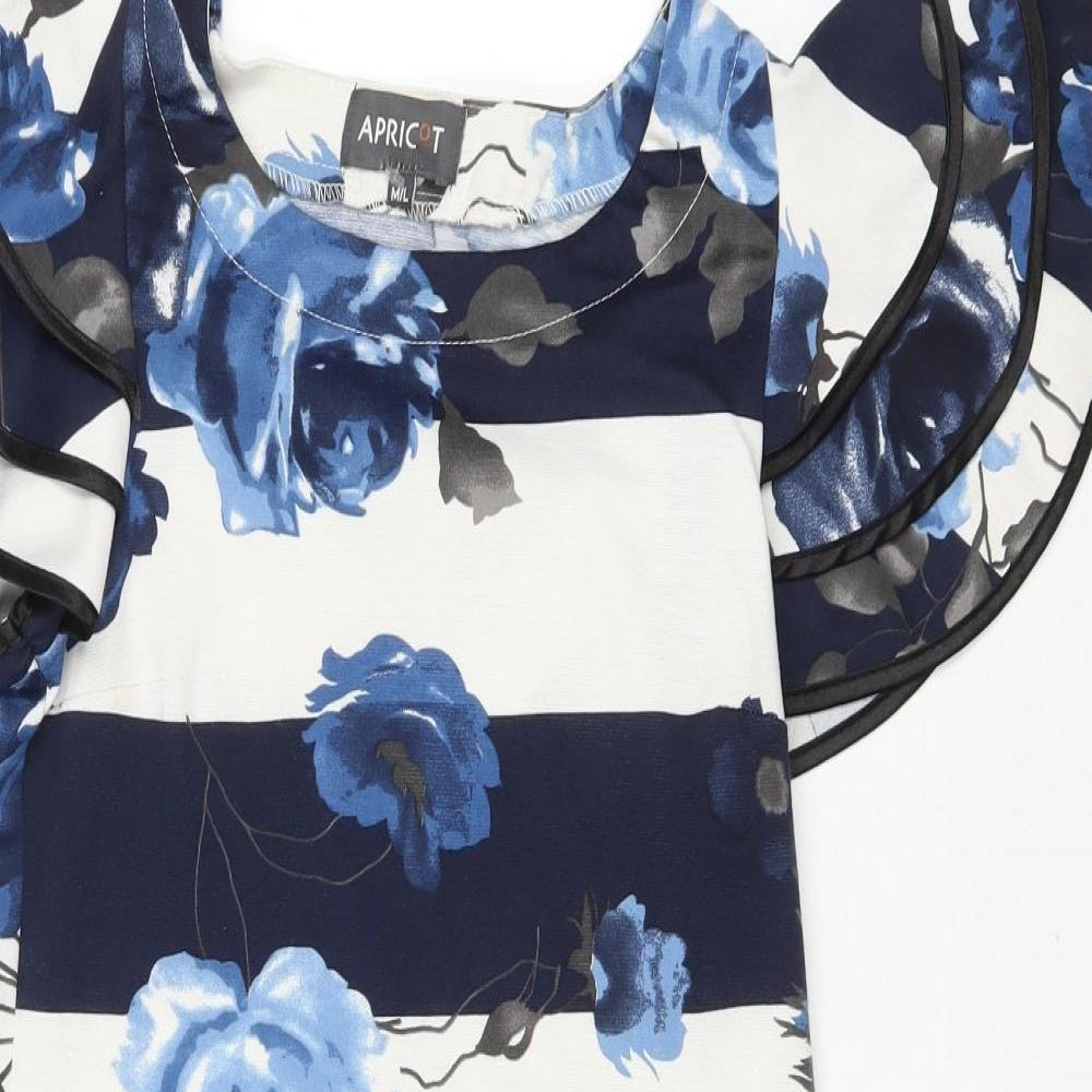 Apricot Womens Blue Striped Polyester Bodycon Size M Scoop Neck Pullover