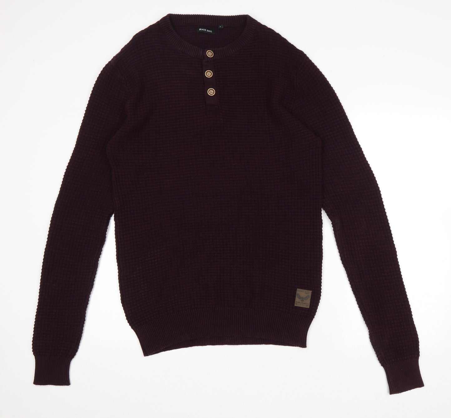 Brave Soul Mens Purple Round Neck Cotton Pullover Jumper Size L