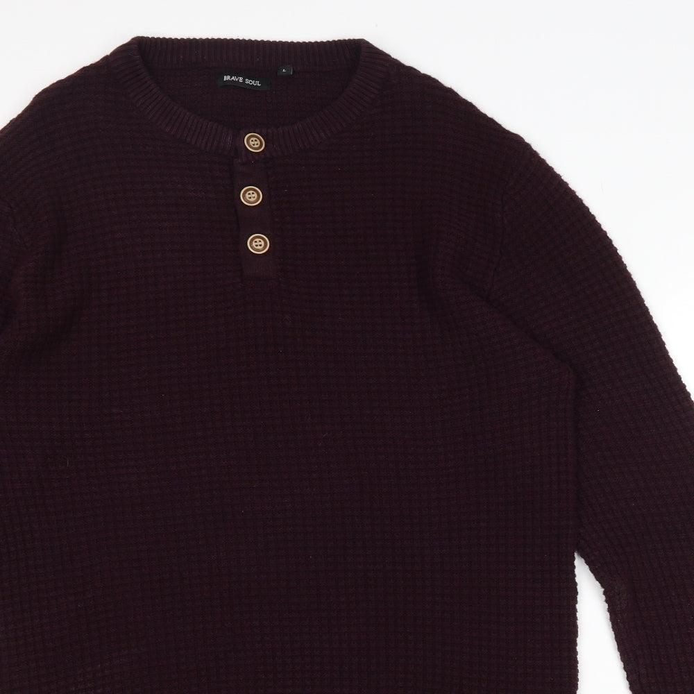 Brave Soul Mens Purple Round Neck Cotton Pullover Jumper Size L