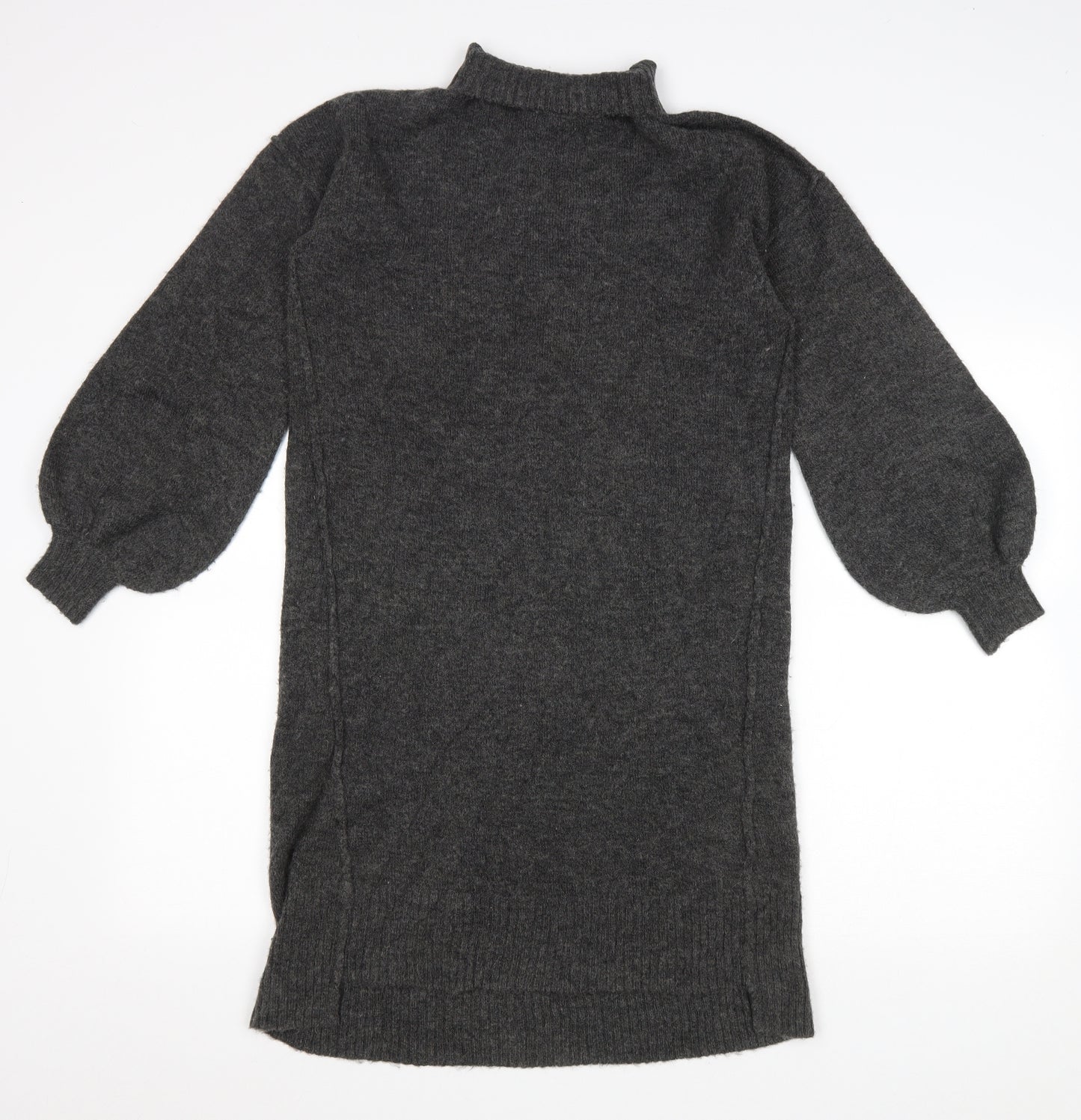 River Island Womens Grey Acrylic Jumper Dress Size S Roll Neck Pullover