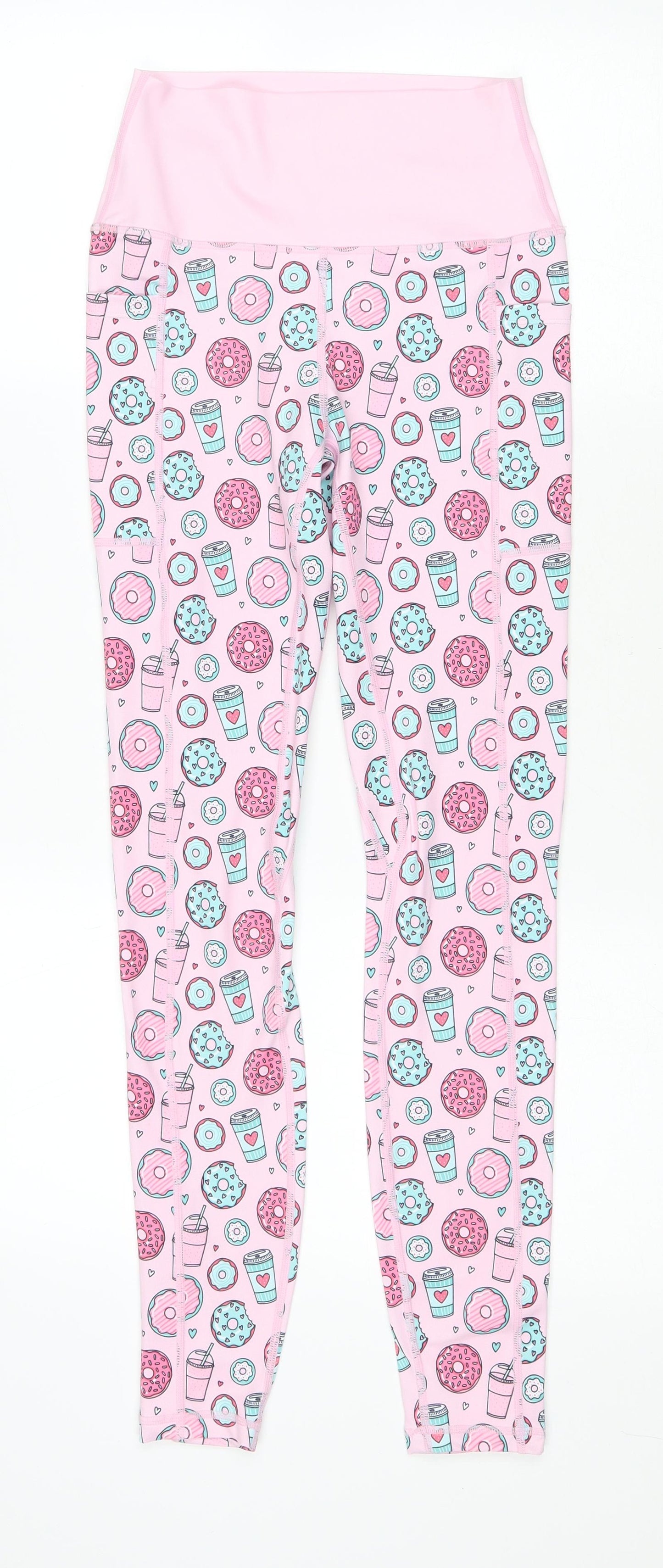 Bawsboutique Womens Pink Geometric Polyester Jogger Leggings Size S L28 in - Doughnuts