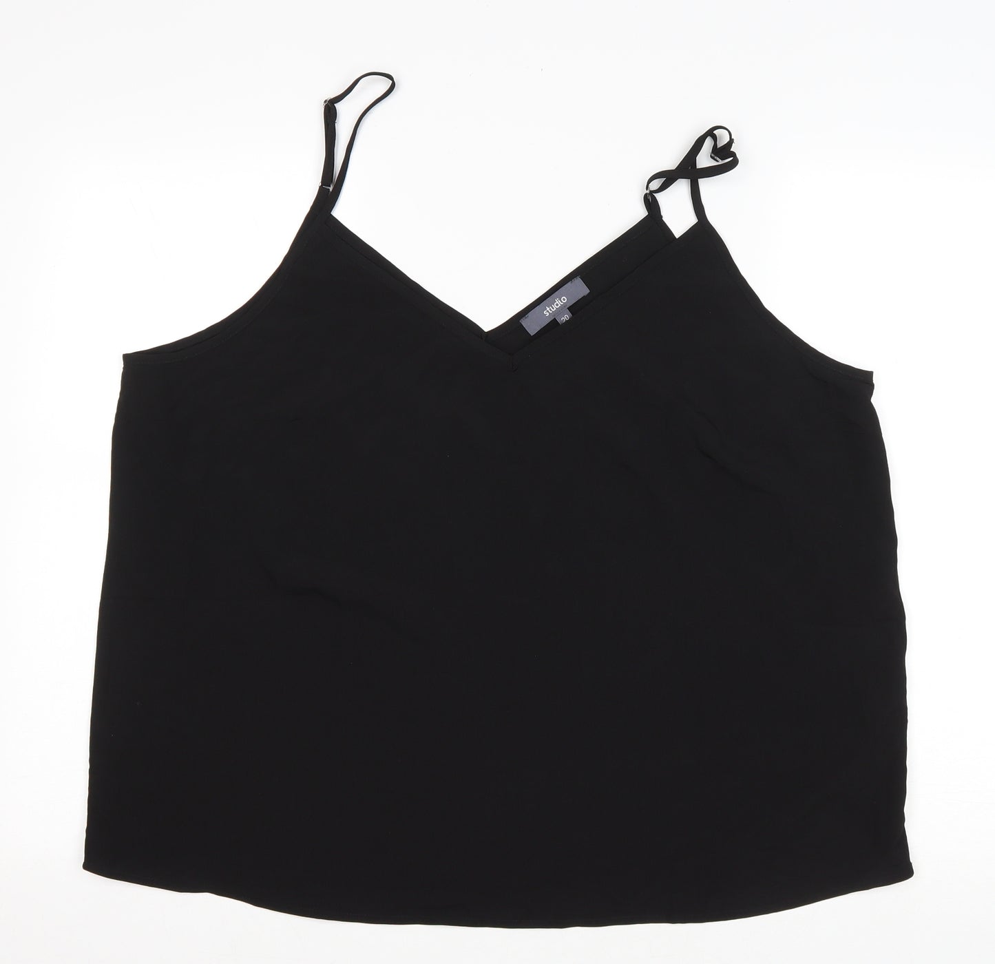 Studio Womens Black Polyester Basic Tank Size 20 V-Neck