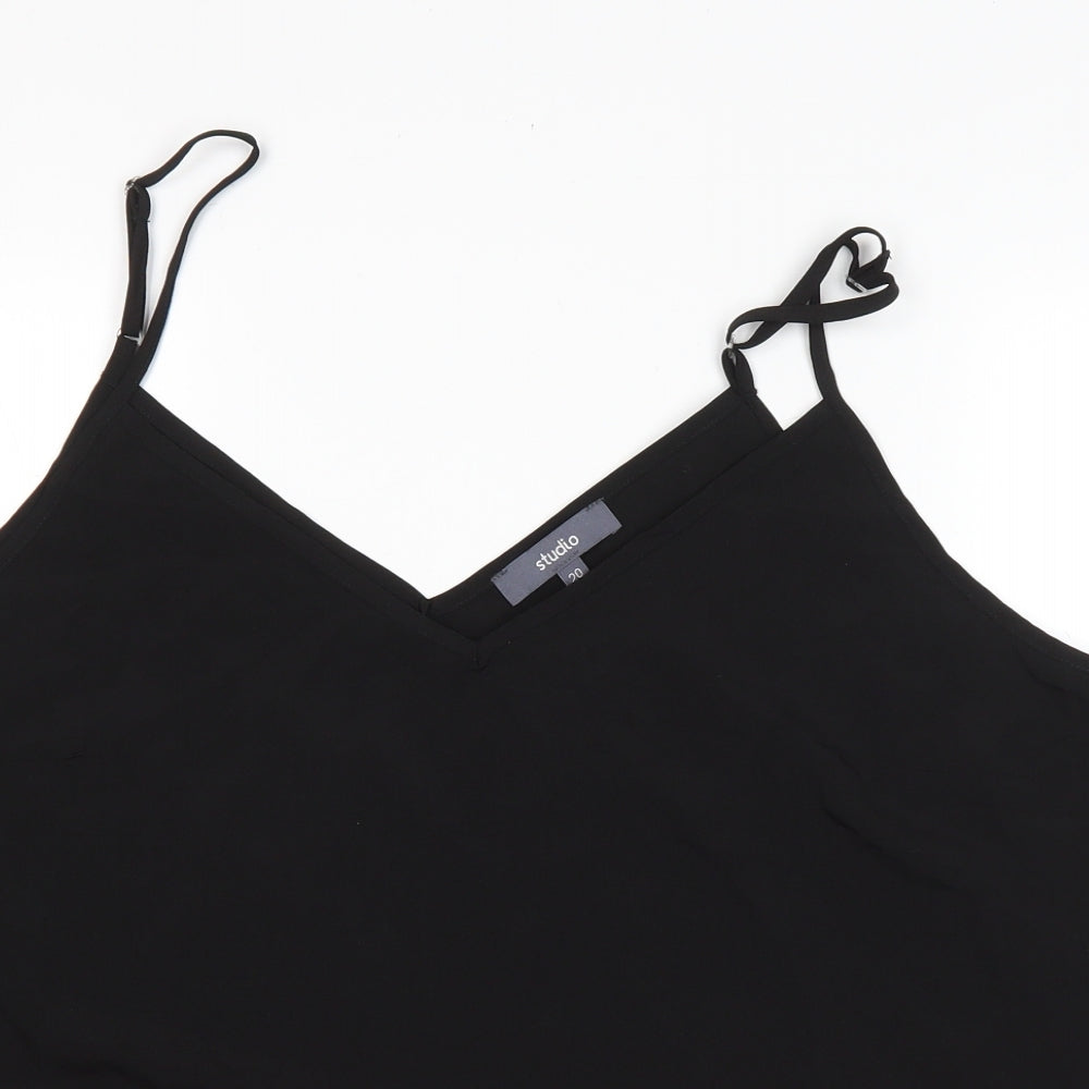 Studio Womens Black Polyester Basic Tank Size 20 V-Neck