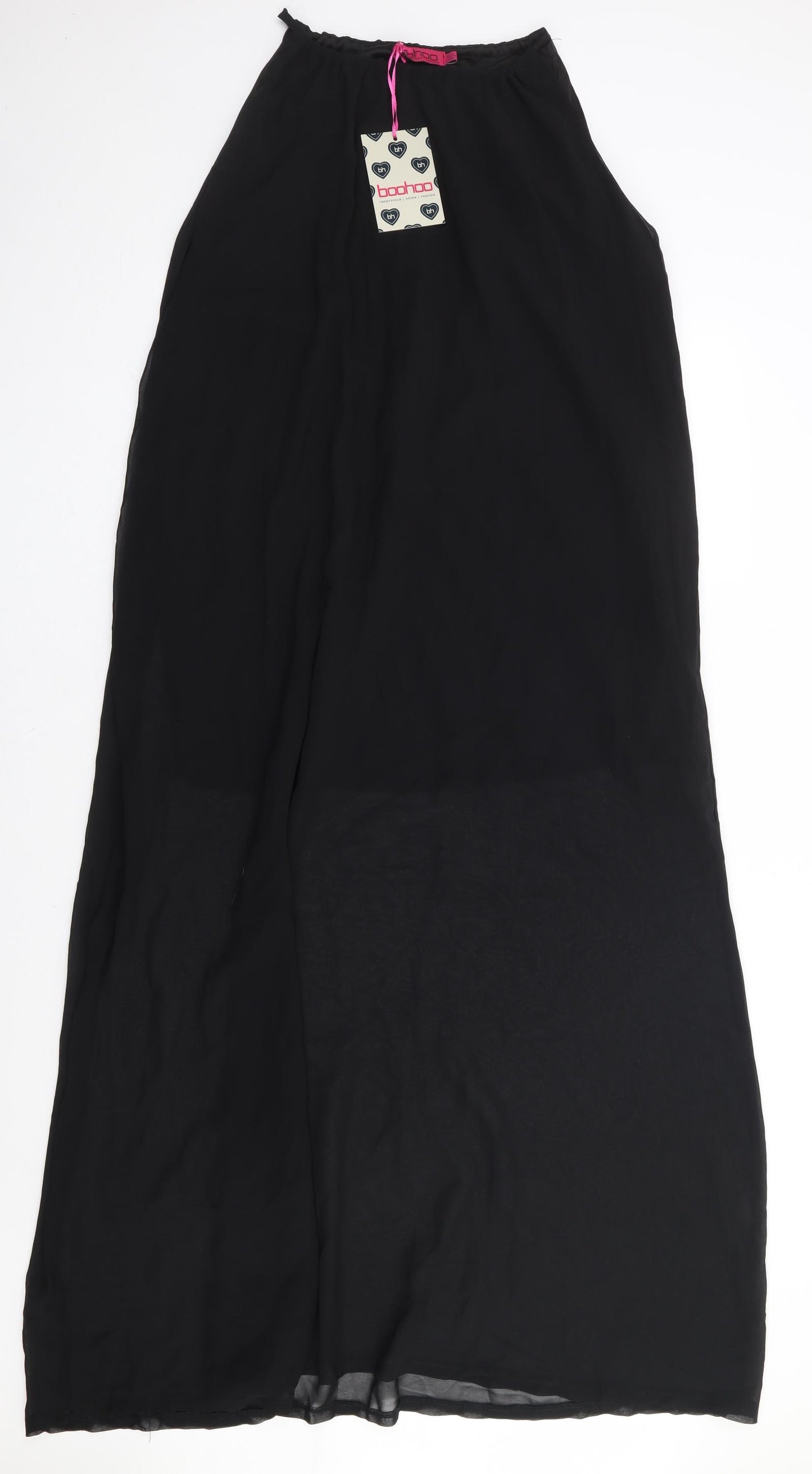Boohoo Womens Black Polyester Maxi Size 8 Crew Neck Pullover - Chiffon Overlay
