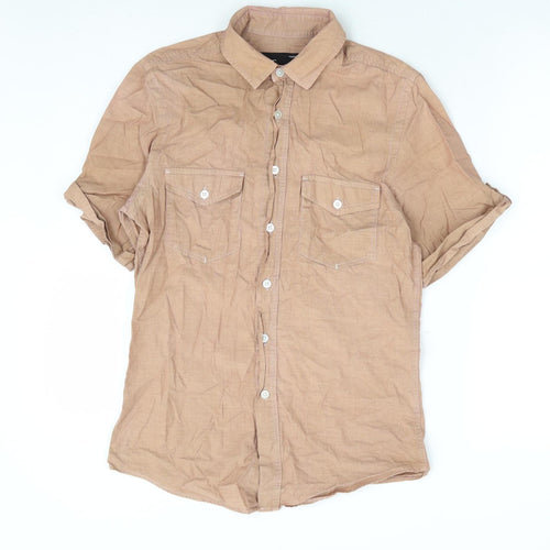 Topman Mens Beige Cotton Button-Up Size XS Collared Button