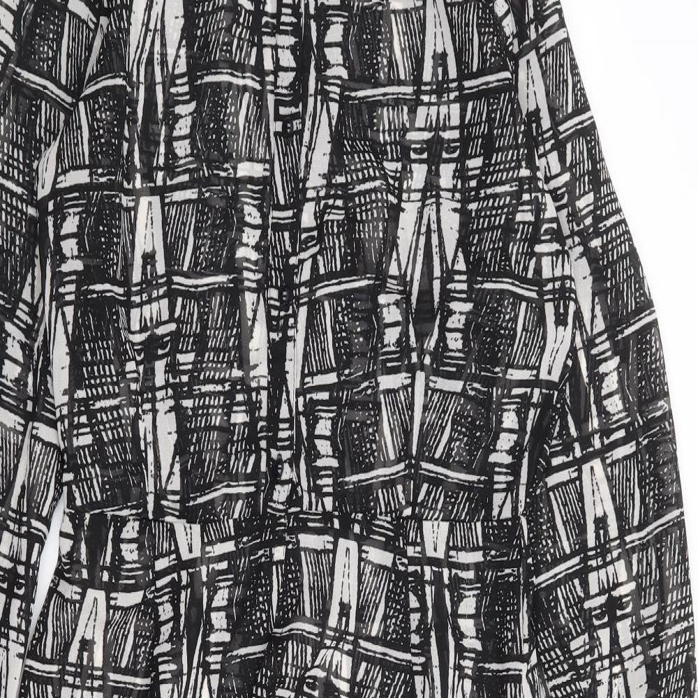 Boohoo Womens Black Geometric Polyester Shirt Dress Size 8 Collared Button