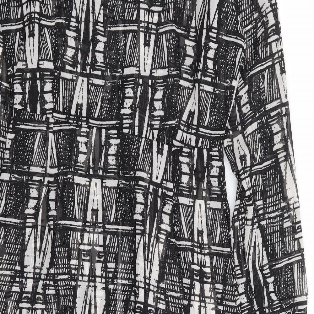 Boohoo Womens Black Geometric Polyester Shirt Dress Size 8 Collared Button