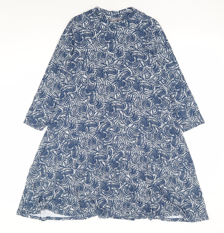 Principles Womens Blue Geometric Viscose A-Line Size 10 Mock Neck Pullover