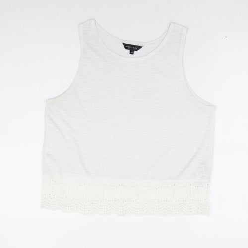 New Look Womens White Polyester Basic Tank Size 12 Round Neck - Crochet Hem