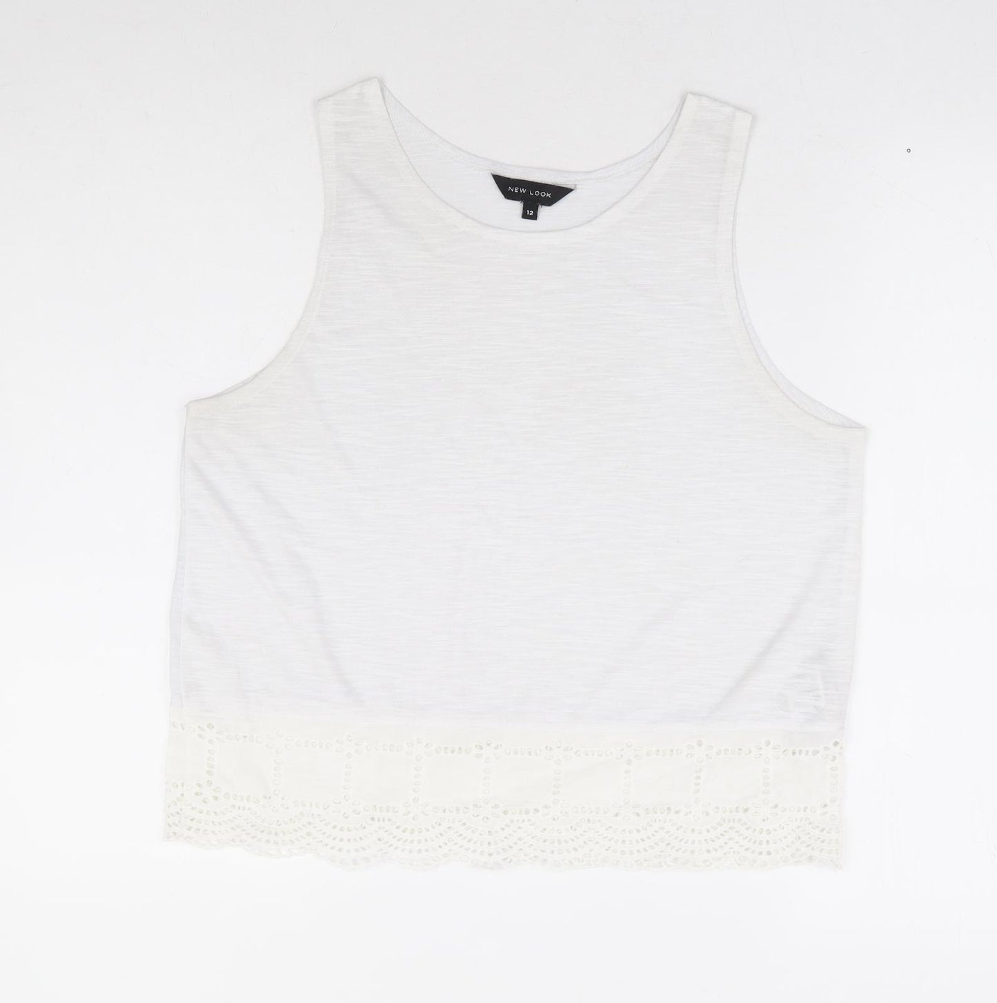 New Look Womens White Polyester Basic Tank Size 12 Round Neck - Crochet Hem