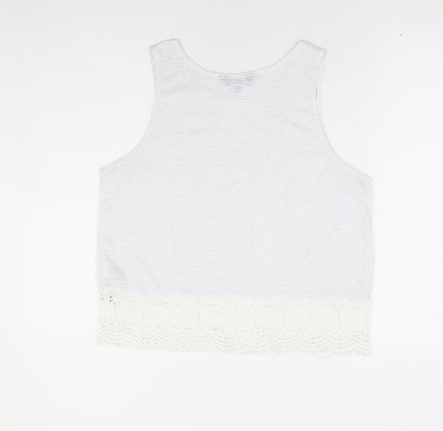 New Look Womens White Polyester Basic Tank Size 12 Round Neck - Crochet Hem