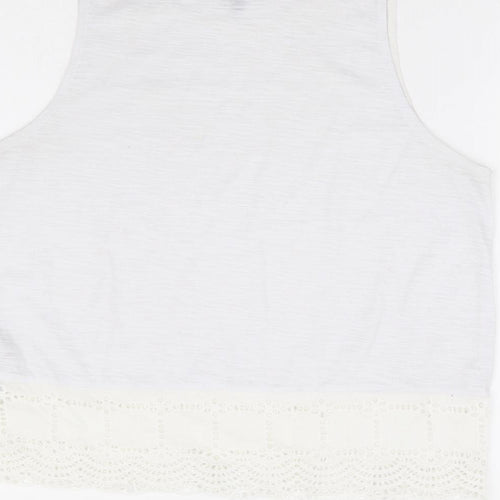 New Look Womens White Polyester Basic Tank Size 12 Round Neck - Crochet Hem