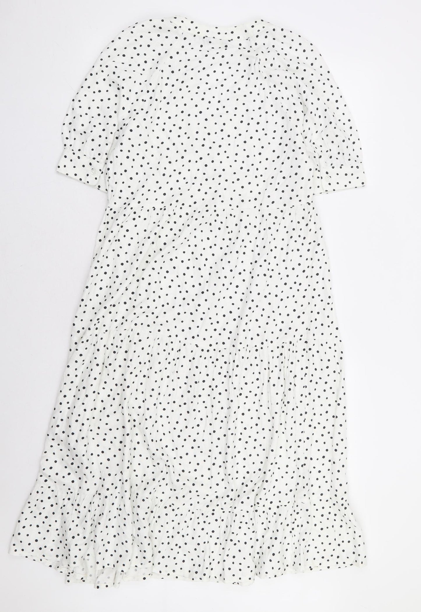 Papaya Womens White Polka Dot Polyester Shirt Dress Size 10 V-Neck Button