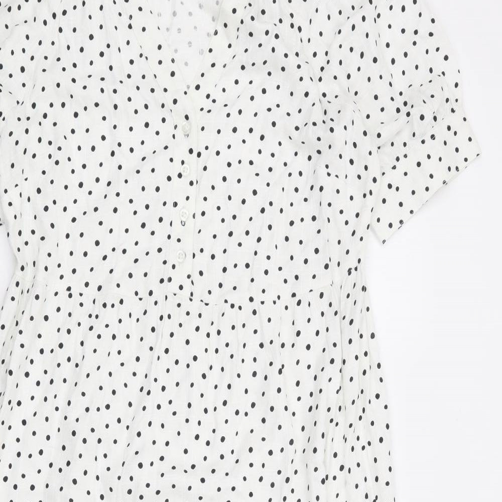 Papaya Womens White Polka Dot Polyester Shirt Dress Size 10 V-Neck Button