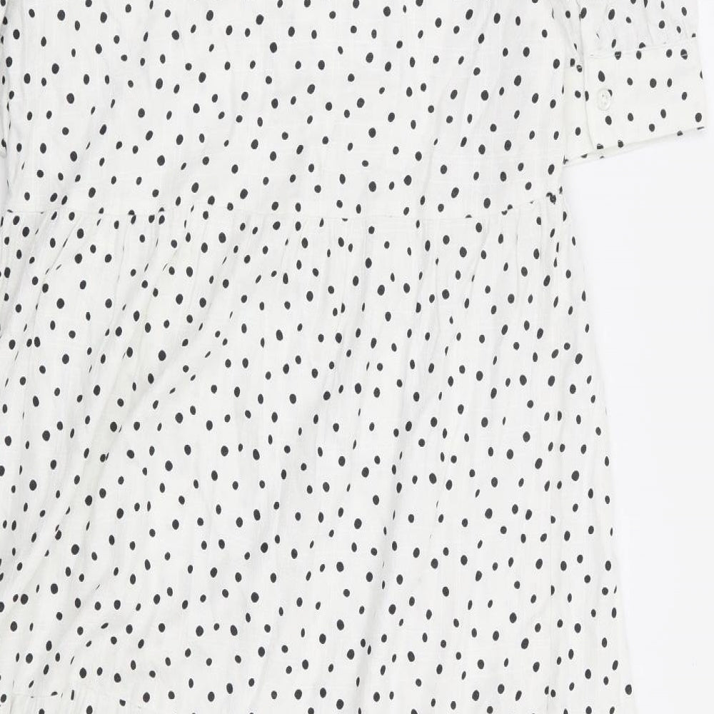 Papaya Womens White Polka Dot Polyester Shirt Dress Size 10 V-Neck Button