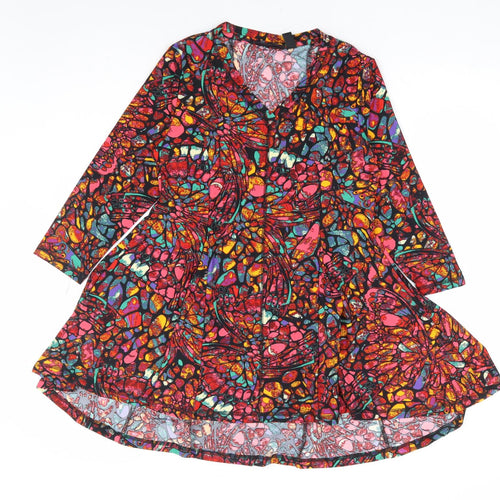Attitudes Womens Multicoloured Geometric Polyester Skater Dress Size XS V-Neck Pullover