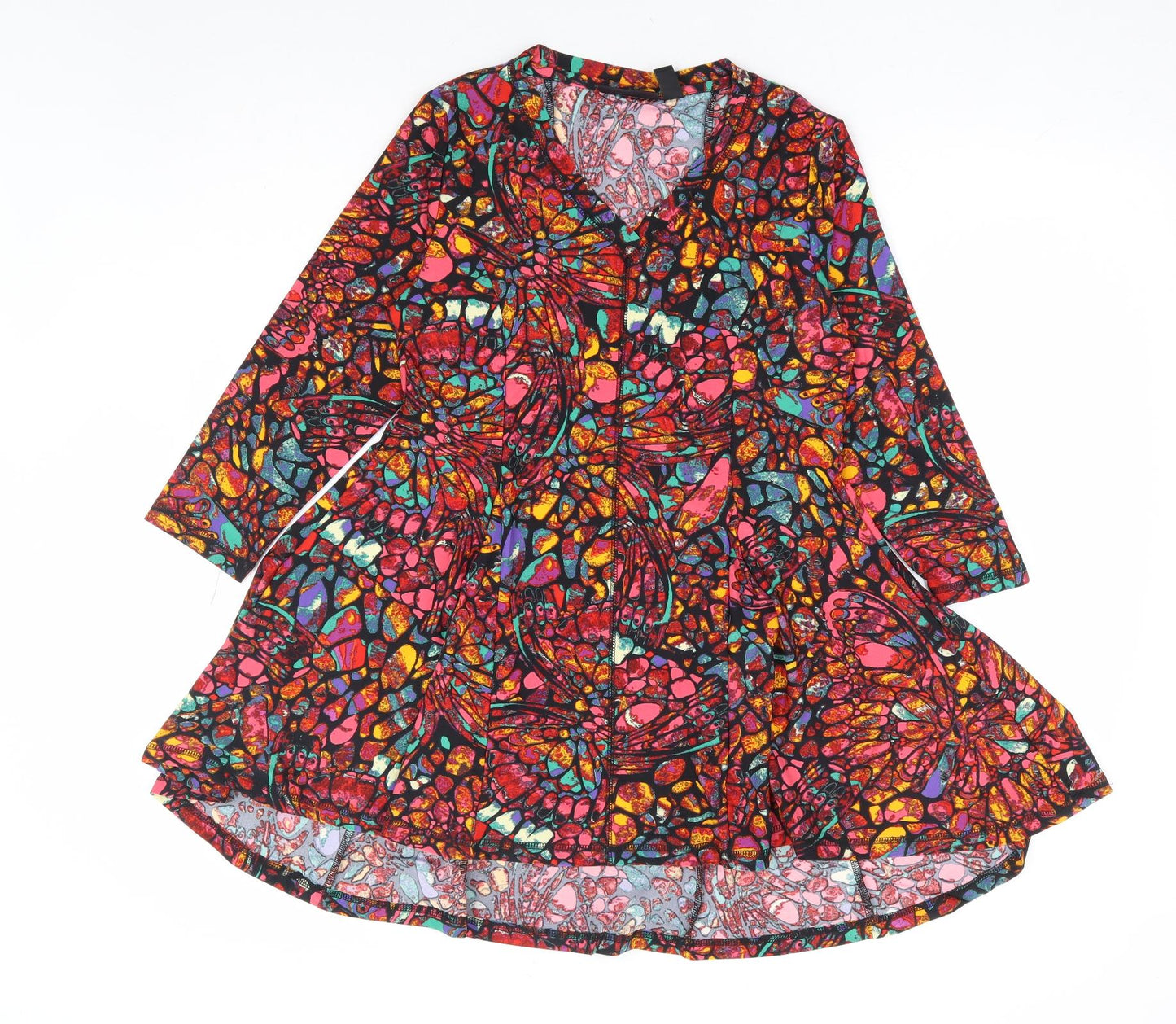 Attitudes Womens Multicoloured Geometric Polyester Skater Dress Size XS V-Neck Pullover