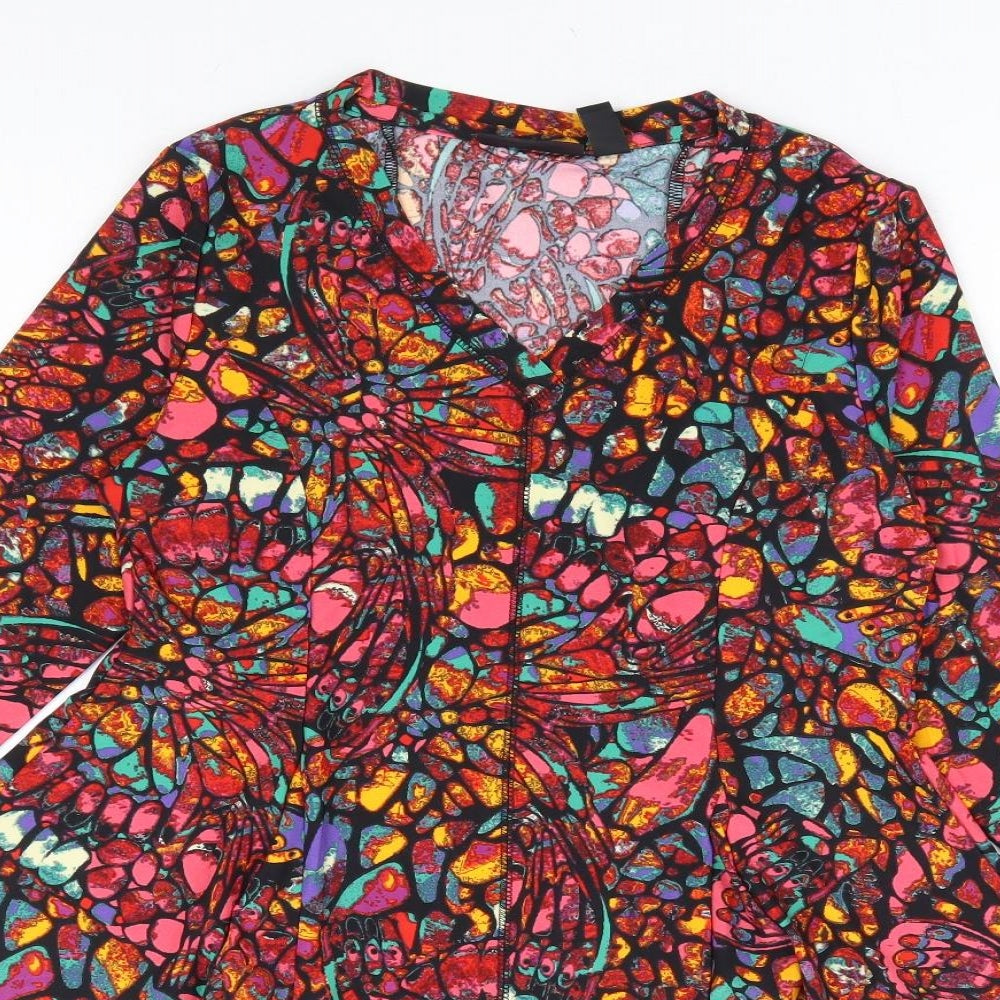Attitudes Womens Multicoloured Geometric Polyester Skater Dress Size XS V-Neck Pullover