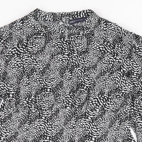 Marks and Spencer Womens Black Geometric Viscose Basic Blouse Size 10 Mock Neck
