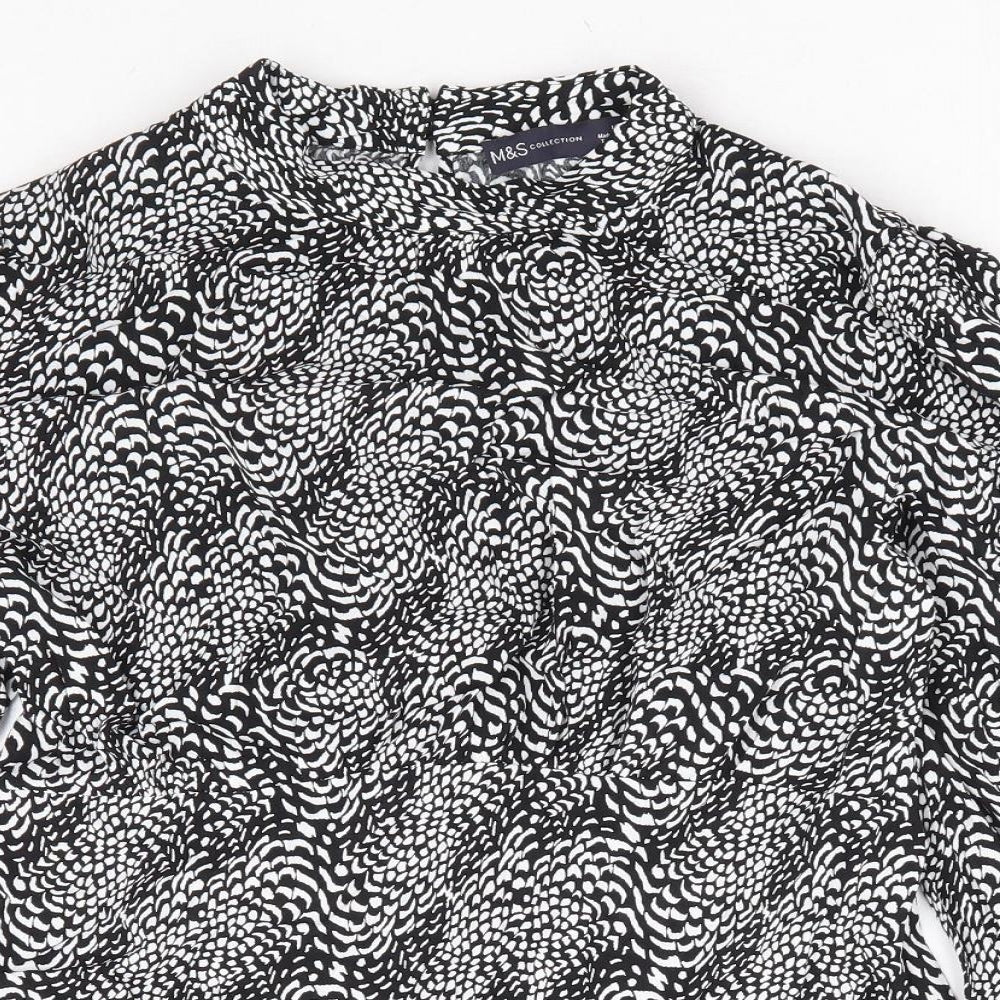 Marks and Spencer Womens Black Geometric Viscose Basic Blouse Size 10 Mock Neck