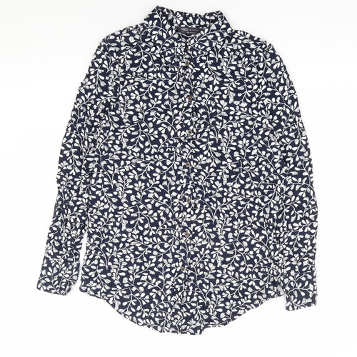 Marks and Spencer Womens Blue Floral Viscose Basic Button-Up Size 6 Collared