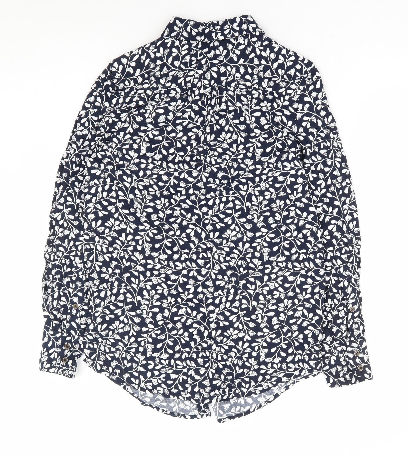 Marks and Spencer Womens Blue Floral Viscose Basic Button-Up Size 6 Collared