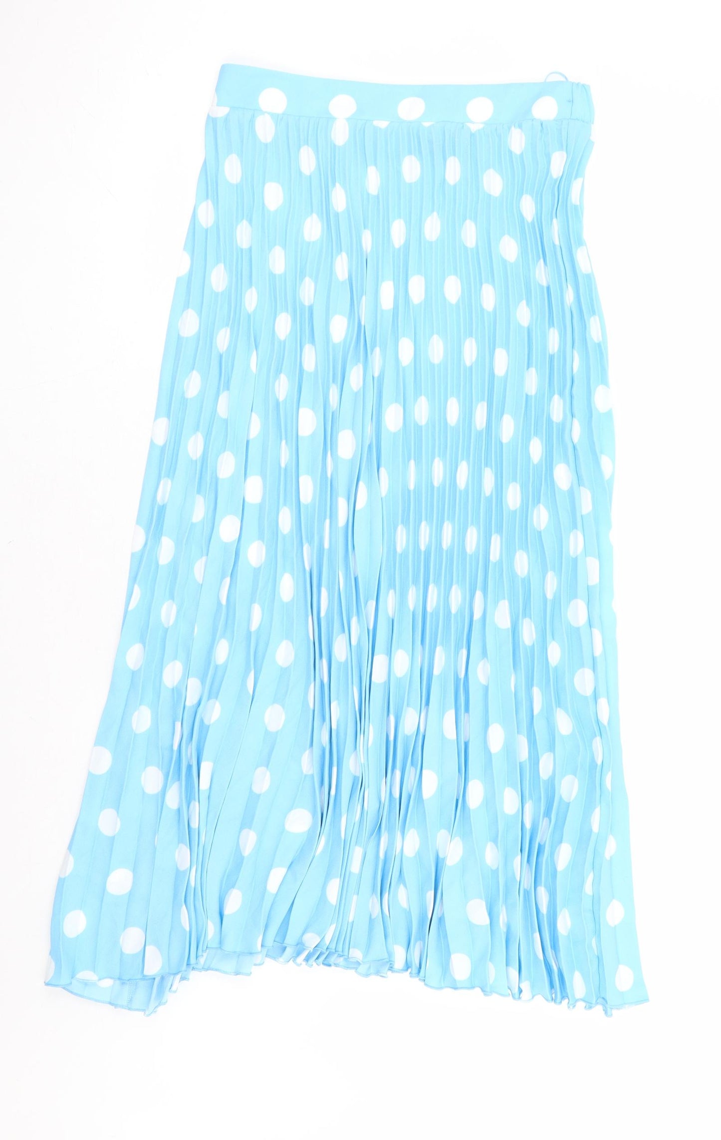 Marks and Spencer Womens Blue Polka Dot Polyester Pleated Skirt Size 10 - Long Length