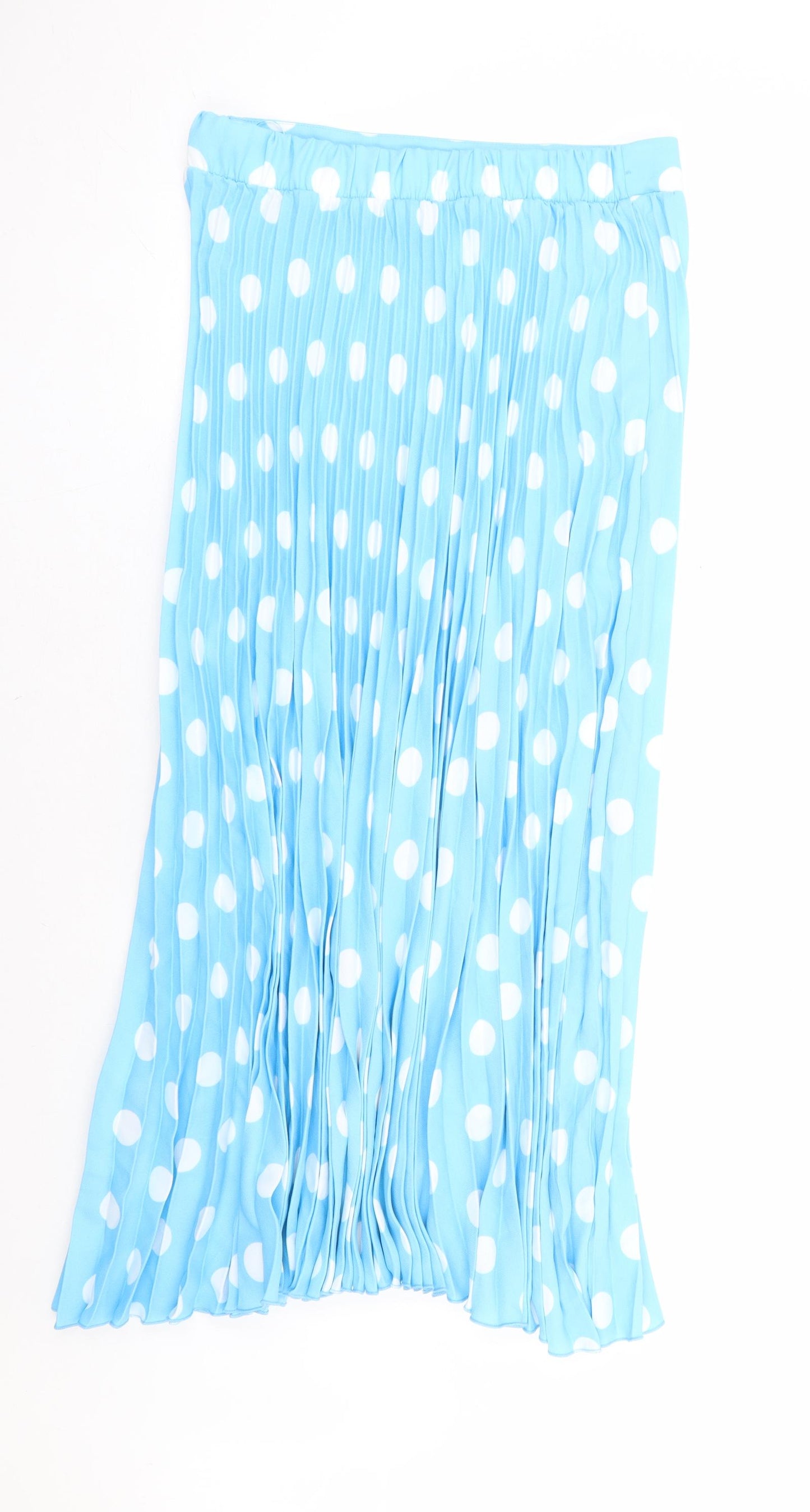 Marks and Spencer Womens Blue Polka Dot Polyester Pleated Skirt Size 10 - Long Length
