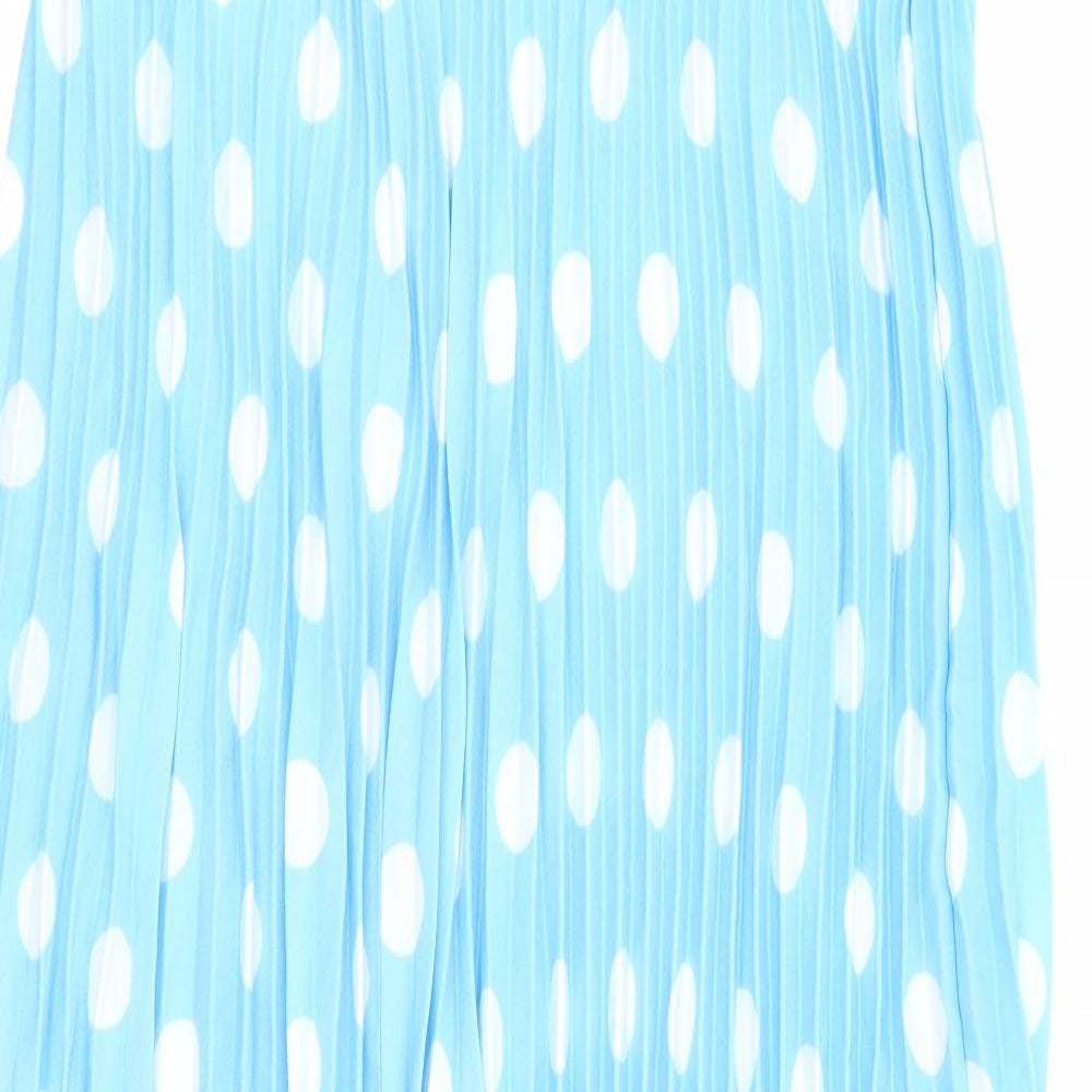 Marks and Spencer Womens Blue Polka Dot Polyester Pleated Skirt Size 10 - Long Length