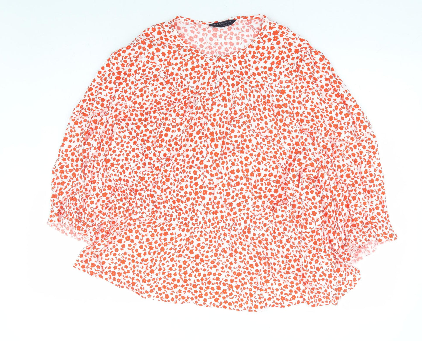 Marks and Spencer Womens Red Floral Viscose Basic Blouse Size 22 Round Neck - Peplum