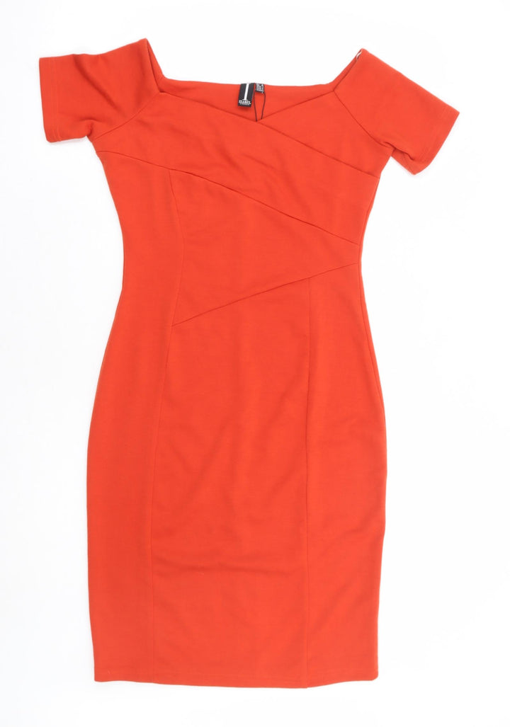 Izabel Womens Orange Polyester Pencil Dress Size 8 Boat Neck Pullover
