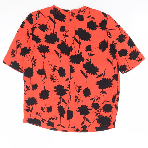 Marks and Spencer Womens Red Floral Polyester Basic T-Shirt Size 6 Round Neck