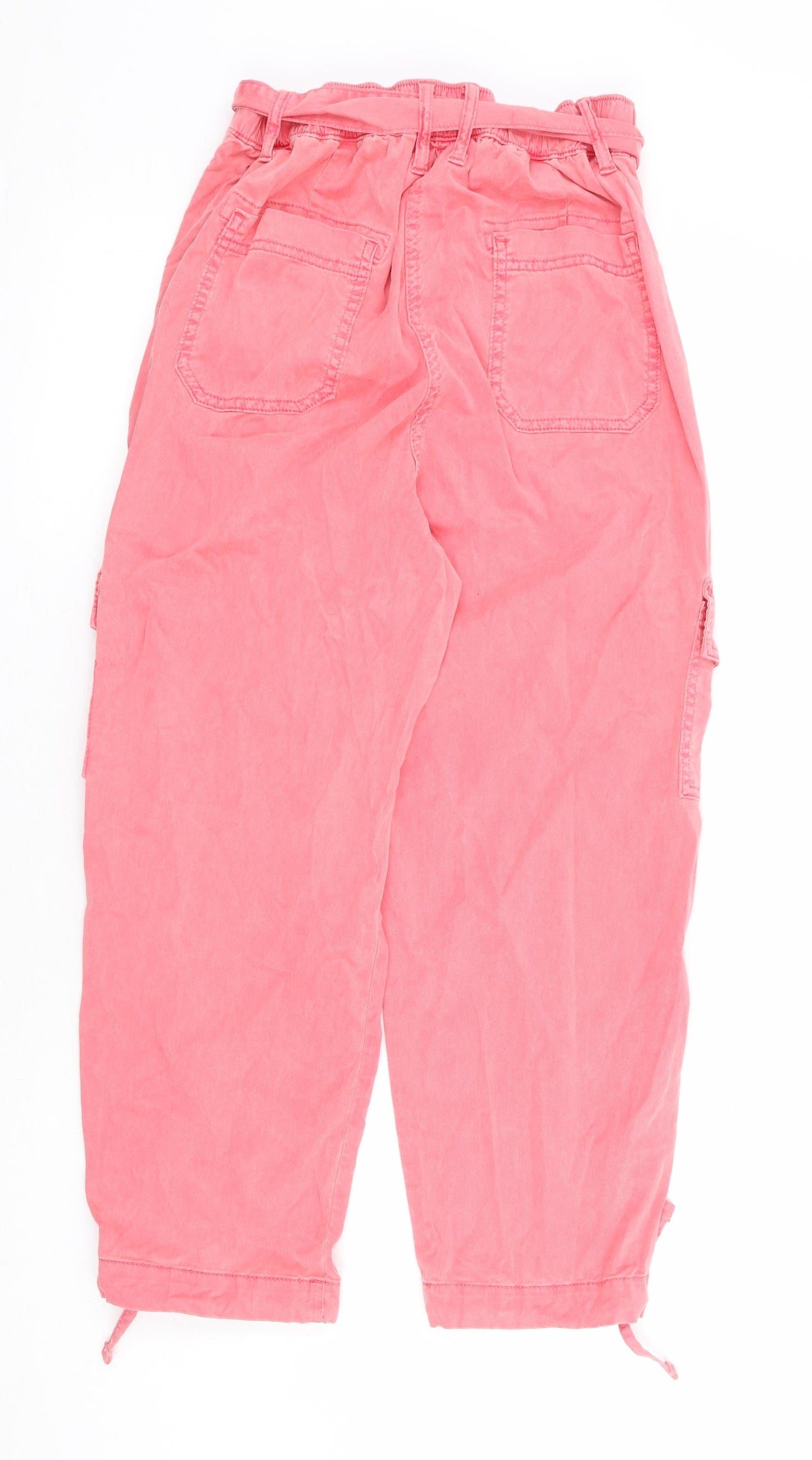 Marks and Spencer Womens Pink Lyocell Cargo Trousers Size 8 L24 in Regular Zip - Cropped