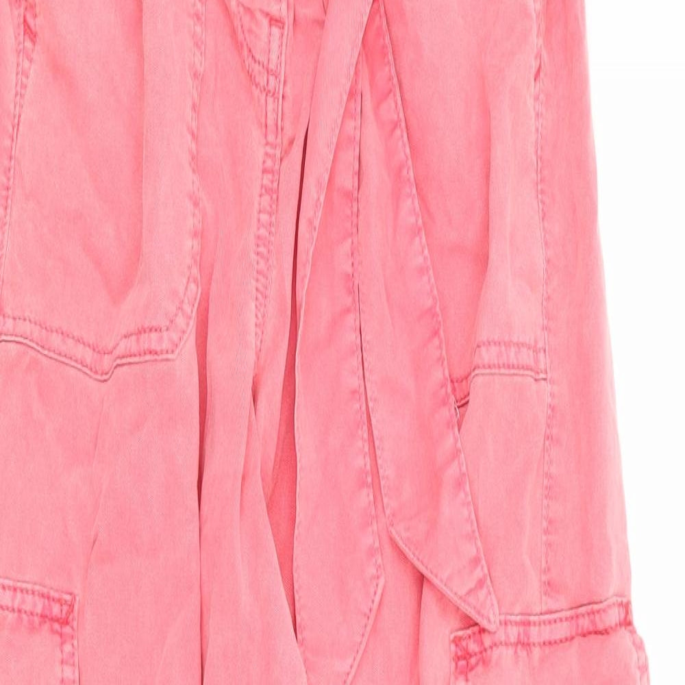 Marks and Spencer Womens Pink Lyocell Cargo Trousers Size 8 L24 in Regular Zip - Cropped