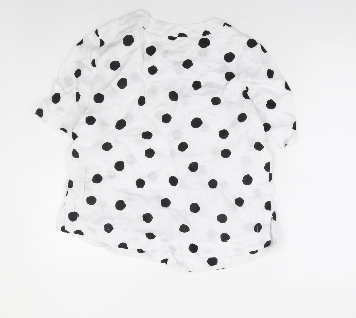 Marks and Spencer Womens White Polka Dot Linen Basic T-Shirt Size 10 Round Neck