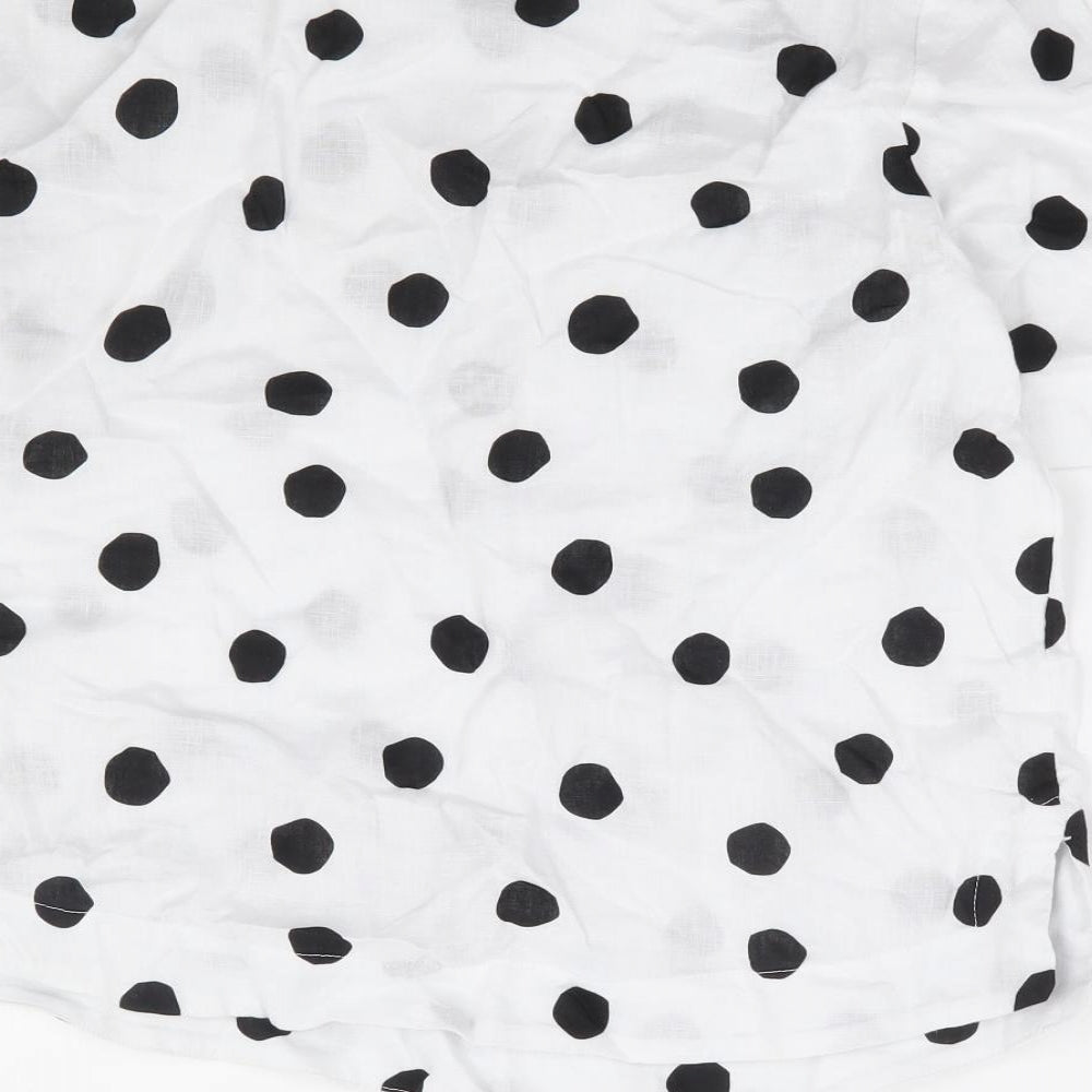 Marks and Spencer Womens White Polka Dot Linen Basic T-Shirt Size 10 Round Neck