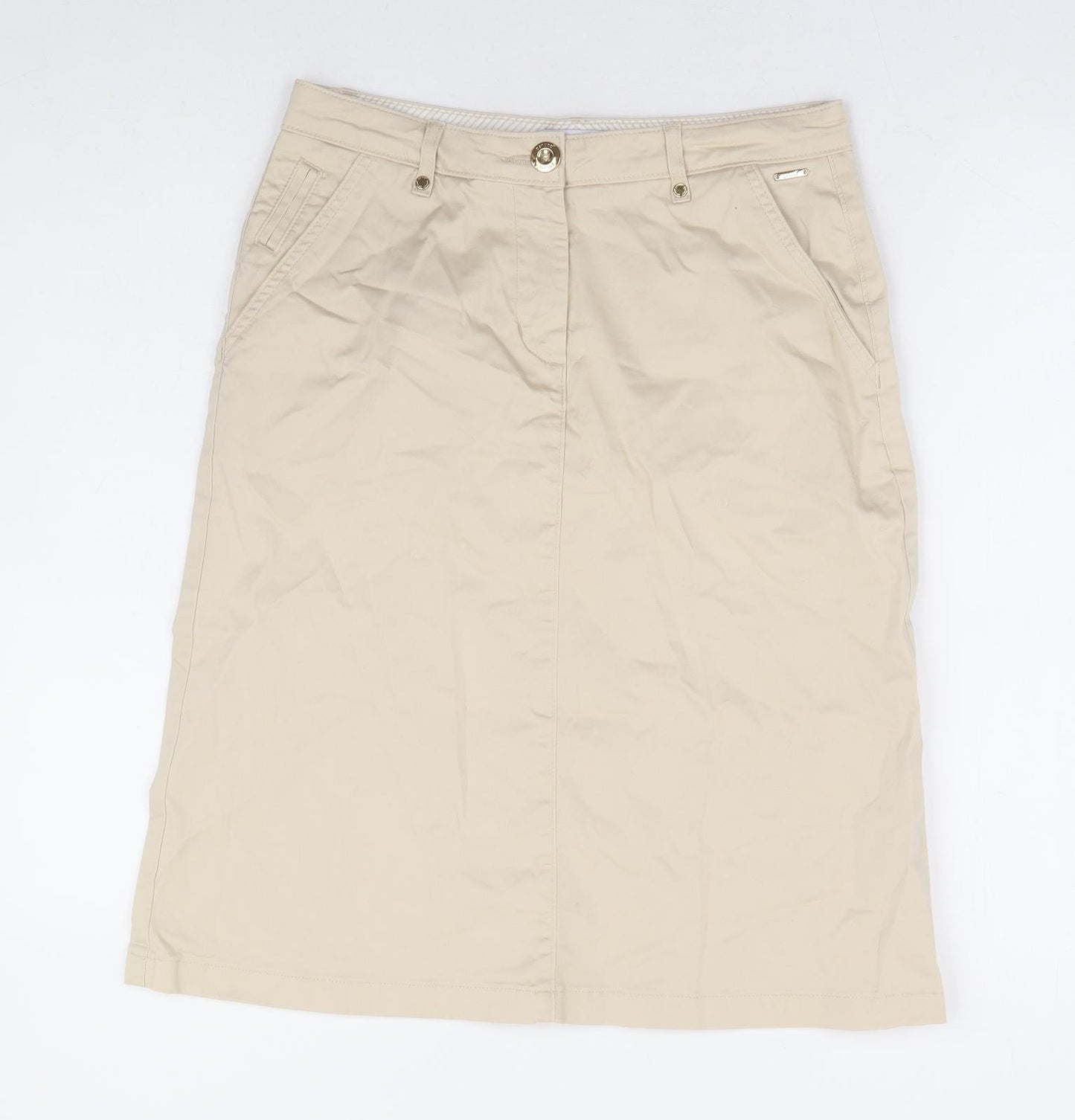 Per Una Womens Beige Cotton A-Line Skirt Size 10 Zip