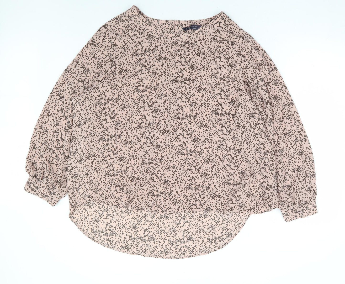 Marks and Spencer Womens Pink Geometric Polyester Basic Blouse Size 24 Round Neck