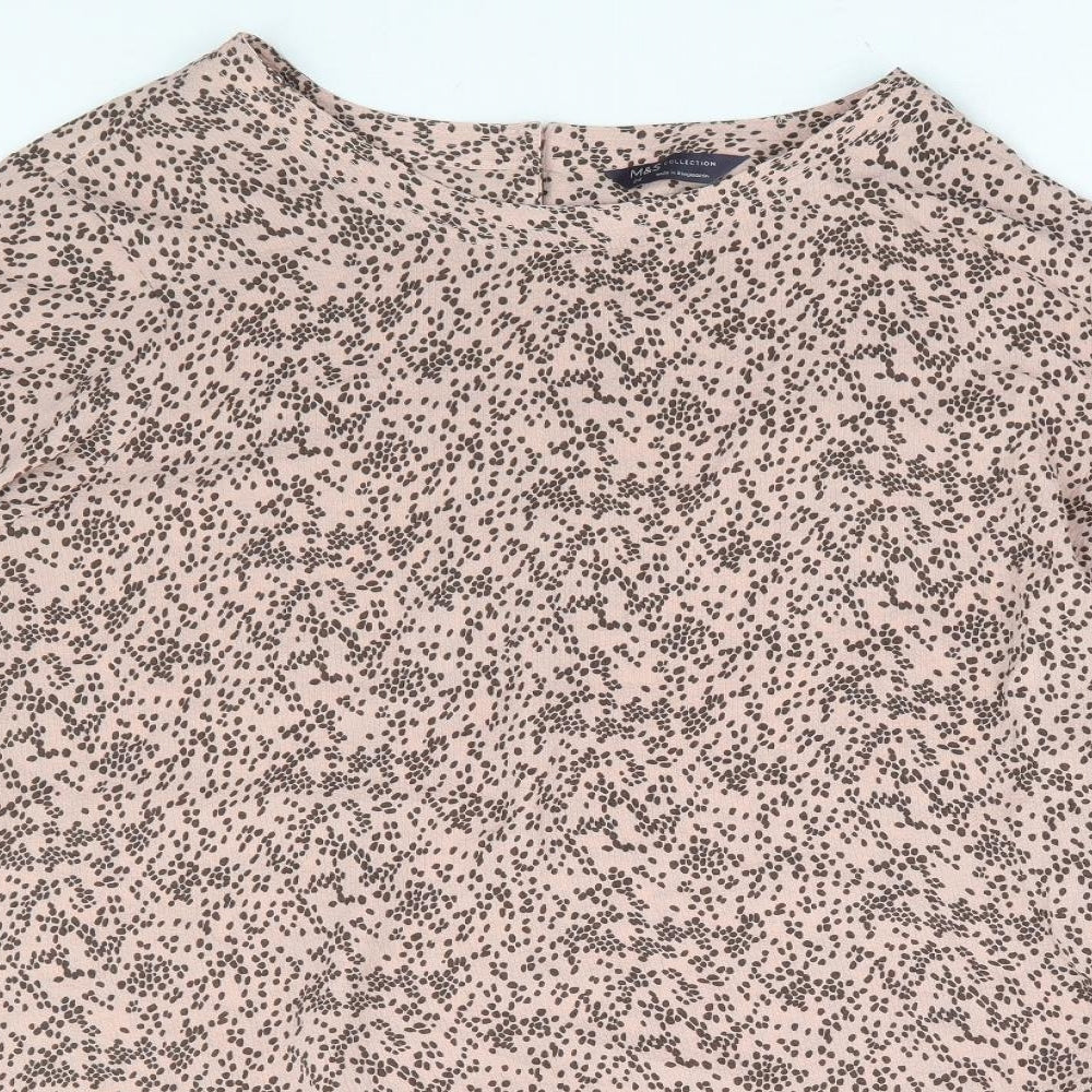 Marks and Spencer Womens Pink Geometric Polyester Basic Blouse Size 24 Round Neck