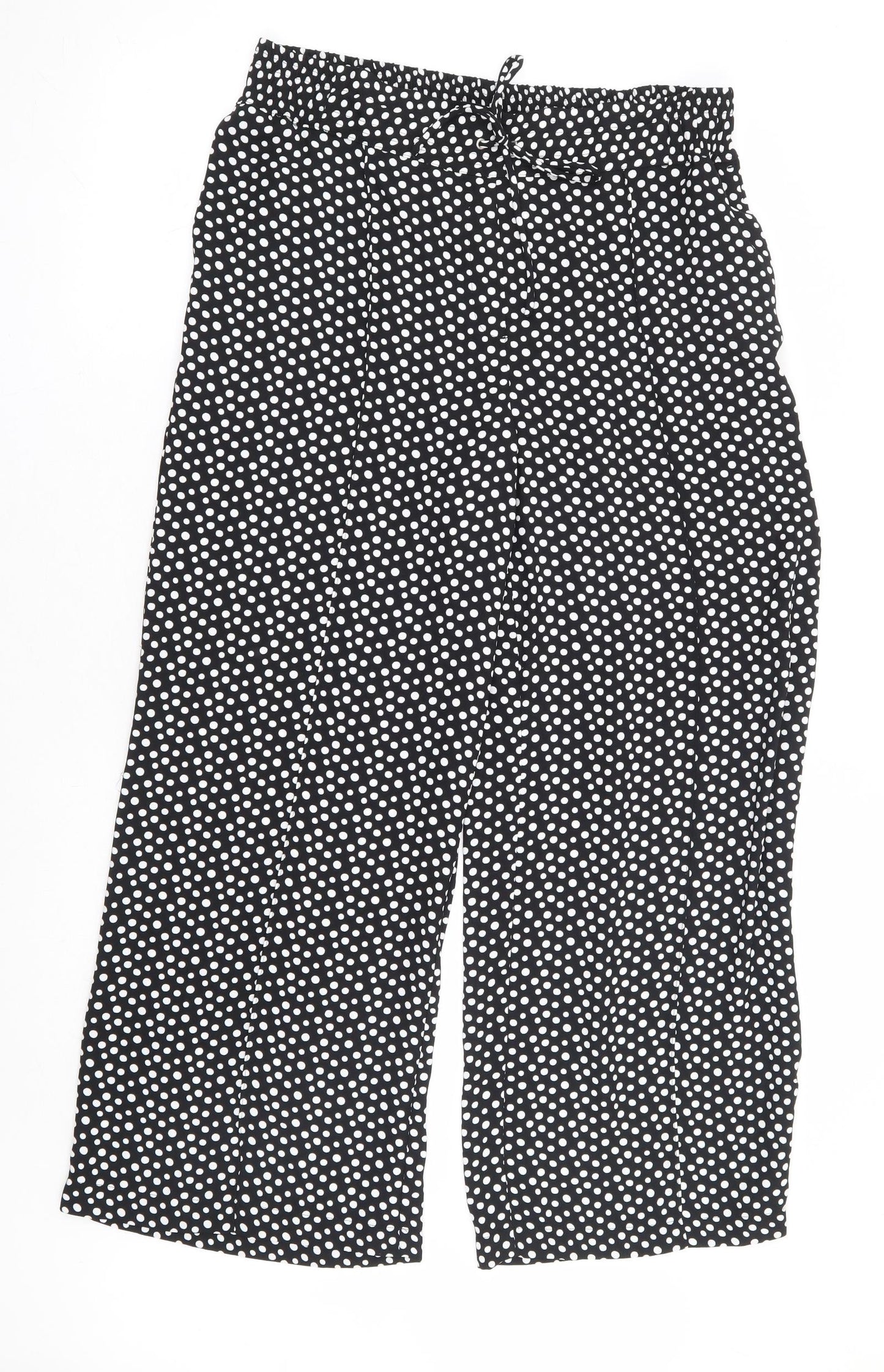 Marks and Spencer Womens Black Polka Dot Polyester Trousers Size 16 L28 in Regular Drawstring