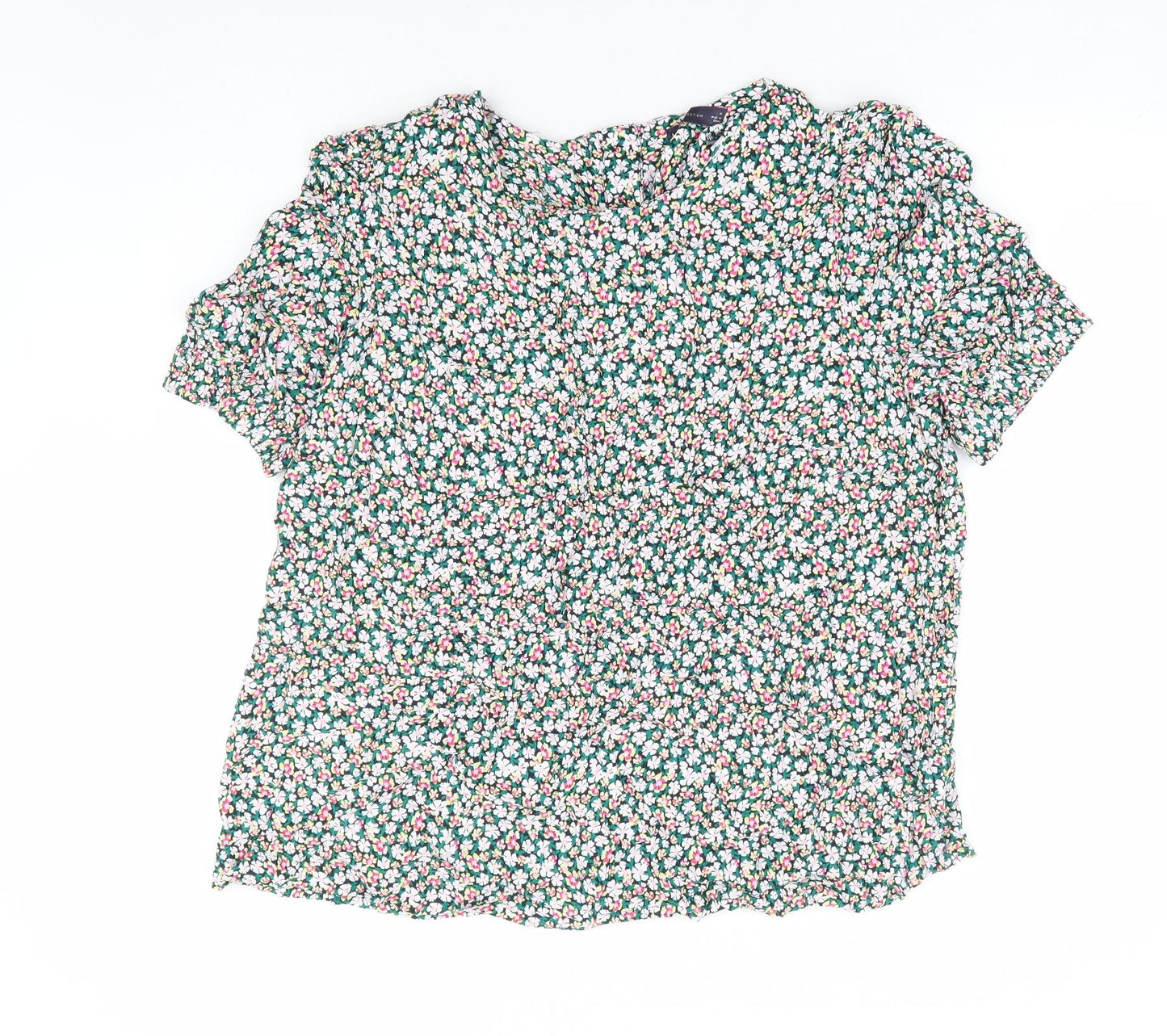 Marks and Spencer Womens Multicoloured Floral Viscose Basic T-Shirt Size 18 Round Neck