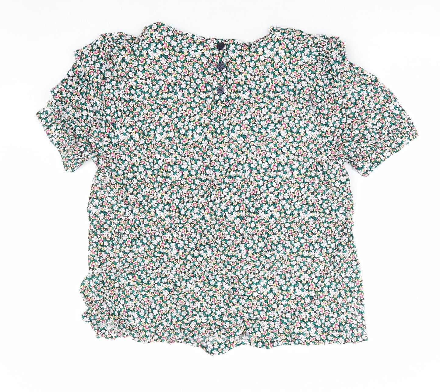 Marks and Spencer Womens Multicoloured Floral Viscose Basic T-Shirt Size 18 Round Neck