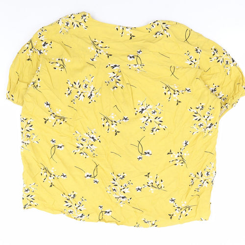 Marks and Spencer Womens Yellow Floral Viscose Basic Blouse Size 16 V-Neck