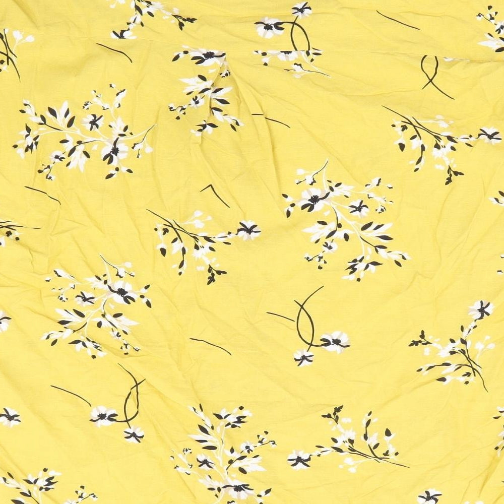 Marks and Spencer Womens Yellow Floral Viscose Basic Blouse Size 16 V-Neck