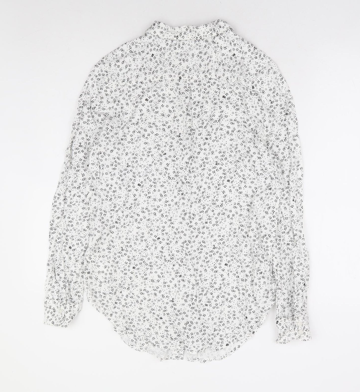 Marks and Spencer Womens White Floral Viscose Basic Button-Up Size 8 Collared