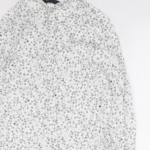 Marks and Spencer Womens White Floral Viscose Basic Button-Up Size 8 Collared