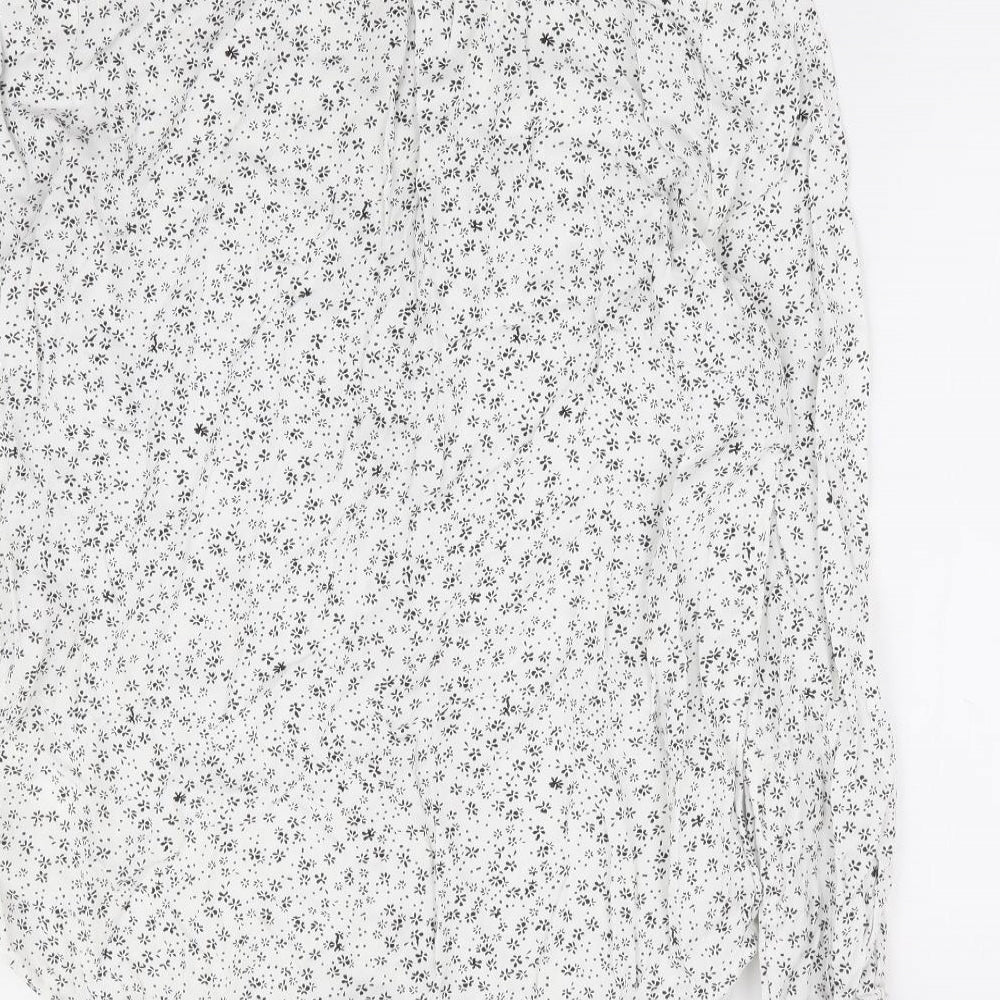 Marks and Spencer Womens White Floral Viscose Basic Button-Up Size 8 Collared
