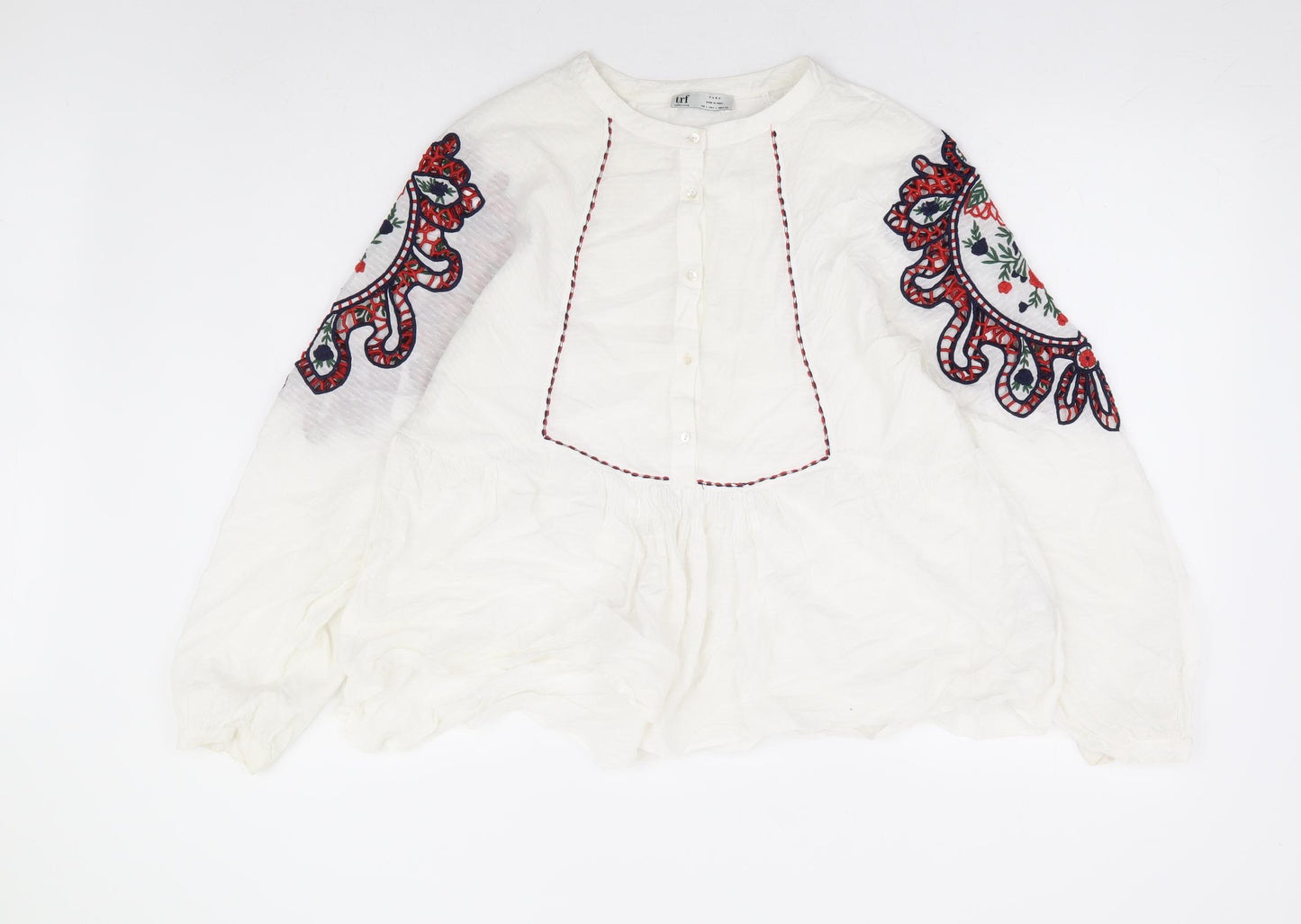 Zara Womens White Polyester Basic Blouse Size L Round Neck - Peplum Smock