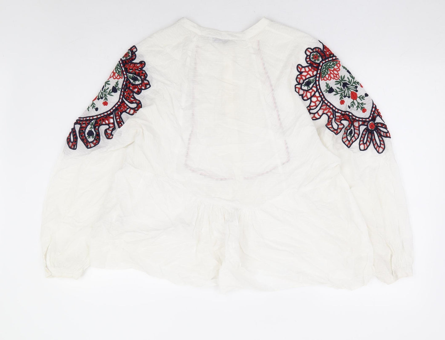 Zara Womens White Polyester Basic Blouse Size L Round Neck - Peplum Smock