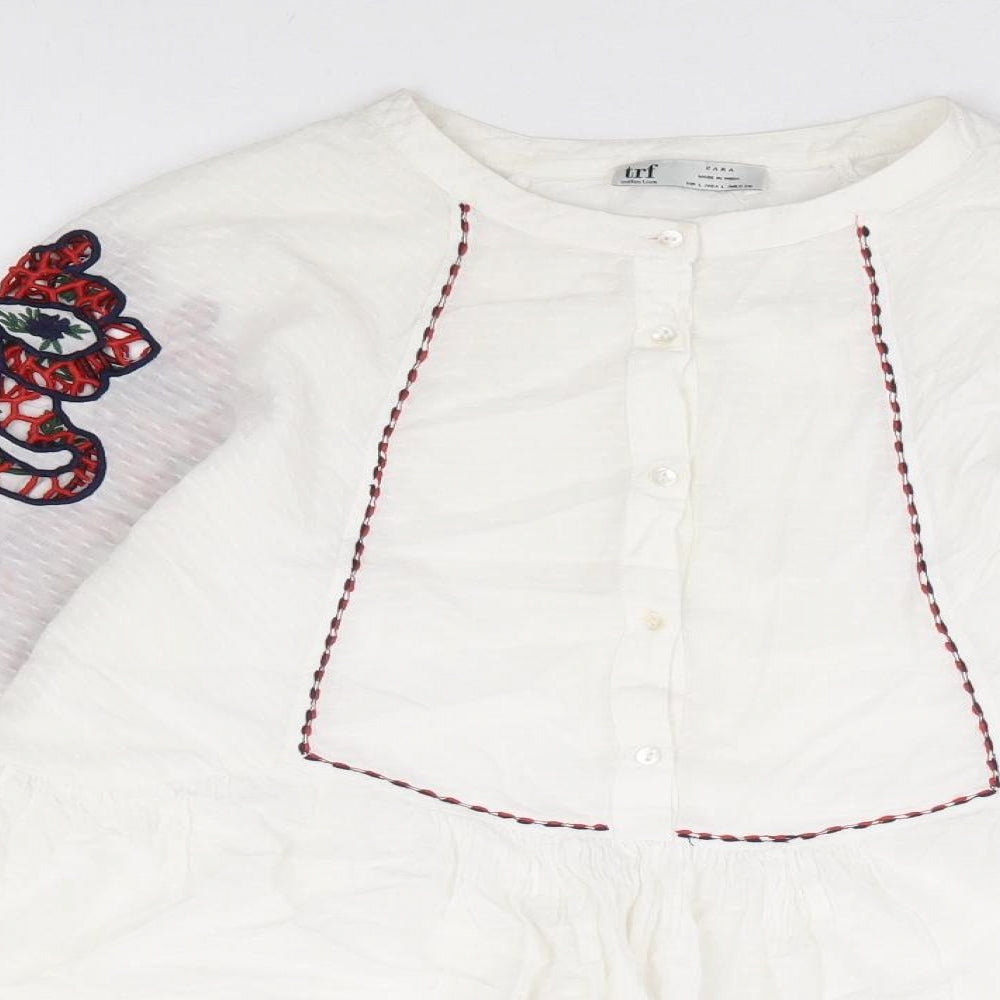 Zara Womens White Polyester Basic Blouse Size L Round Neck - Peplum Smock